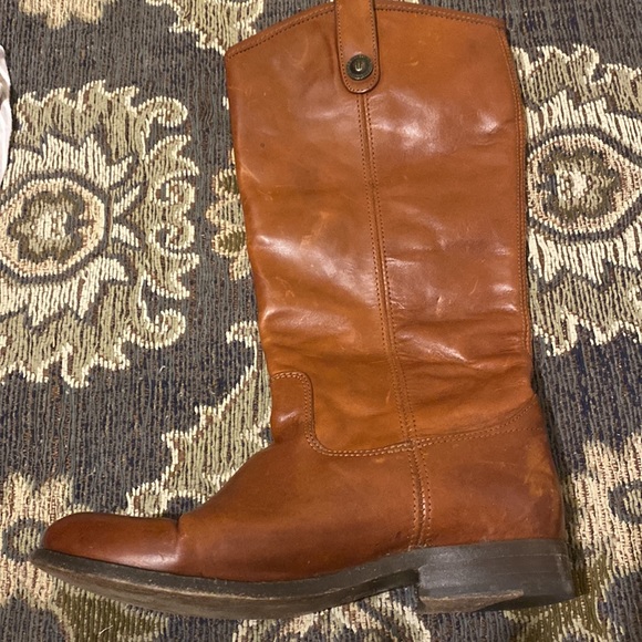 Frye Short Heeled cognac Melissa Boots- extended calf - Picture 7 of 10